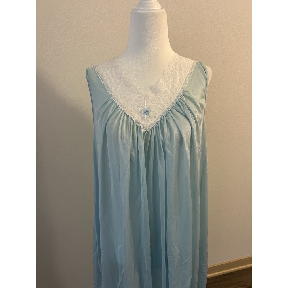 Vintage Pastel Blue Floral Lace Babydoll Nightgown Coquette Retro Feminine
